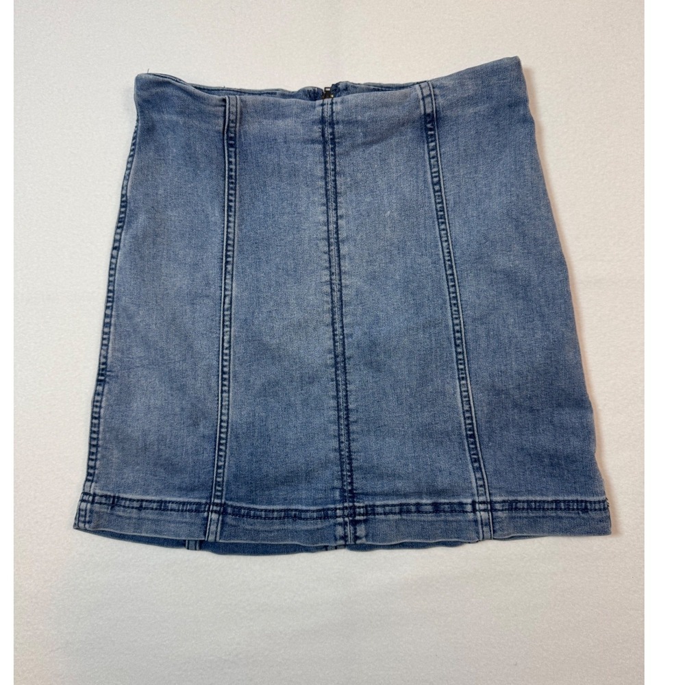 Boho Free People Denim Mini Skirt Womens 8 Blue‎ Medium Wash Seamed Back Zip